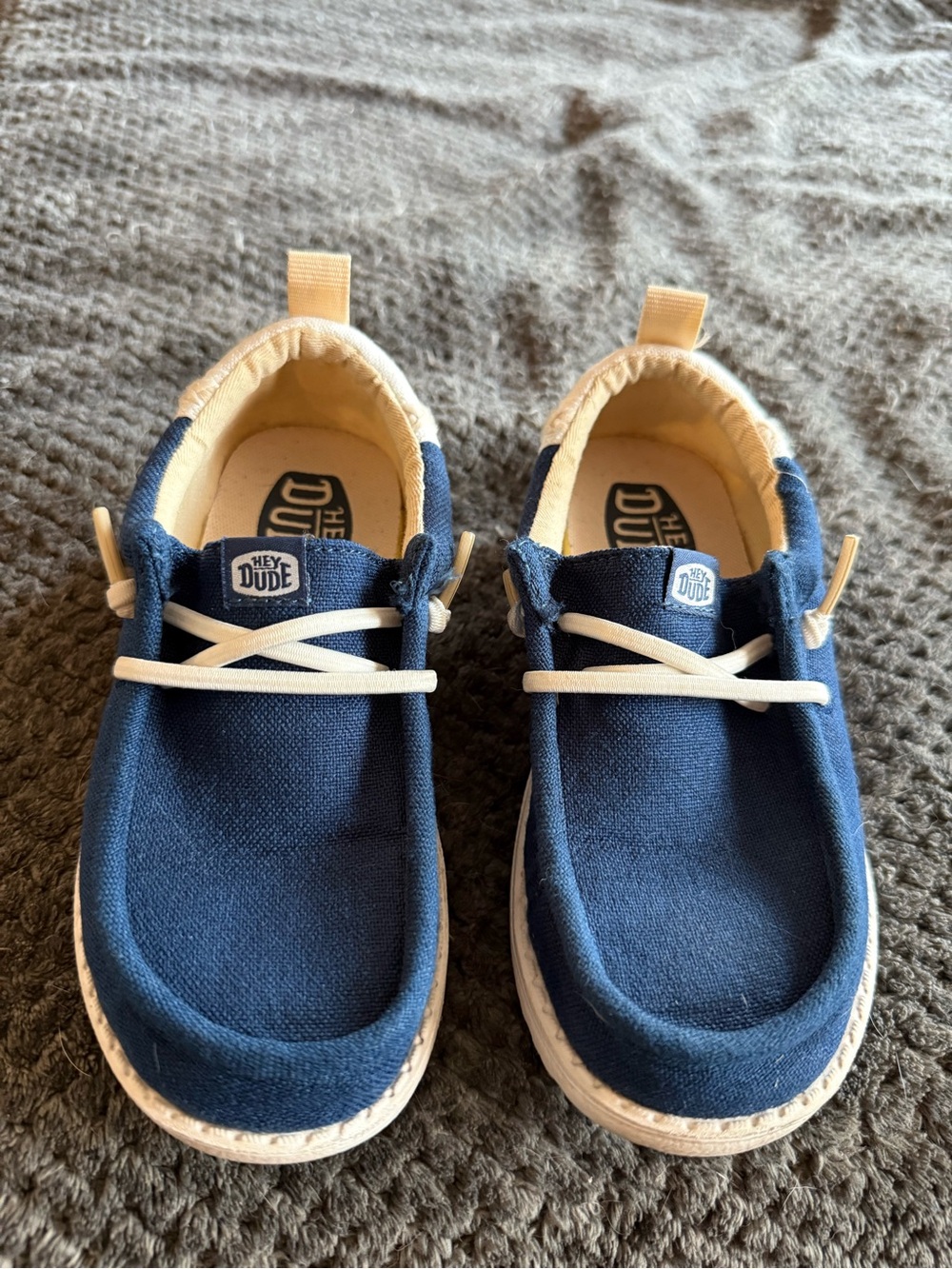 Hey Dude Kids Navy Canvas Slip-Ons with Cream Accents